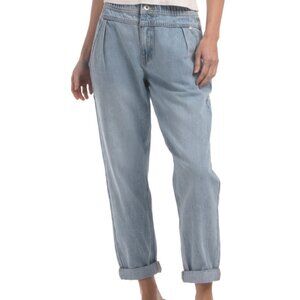 NEW SAIGE DENIM Low Rise Barrel Jeans With Waist Detail in medium/dark 825 3t7